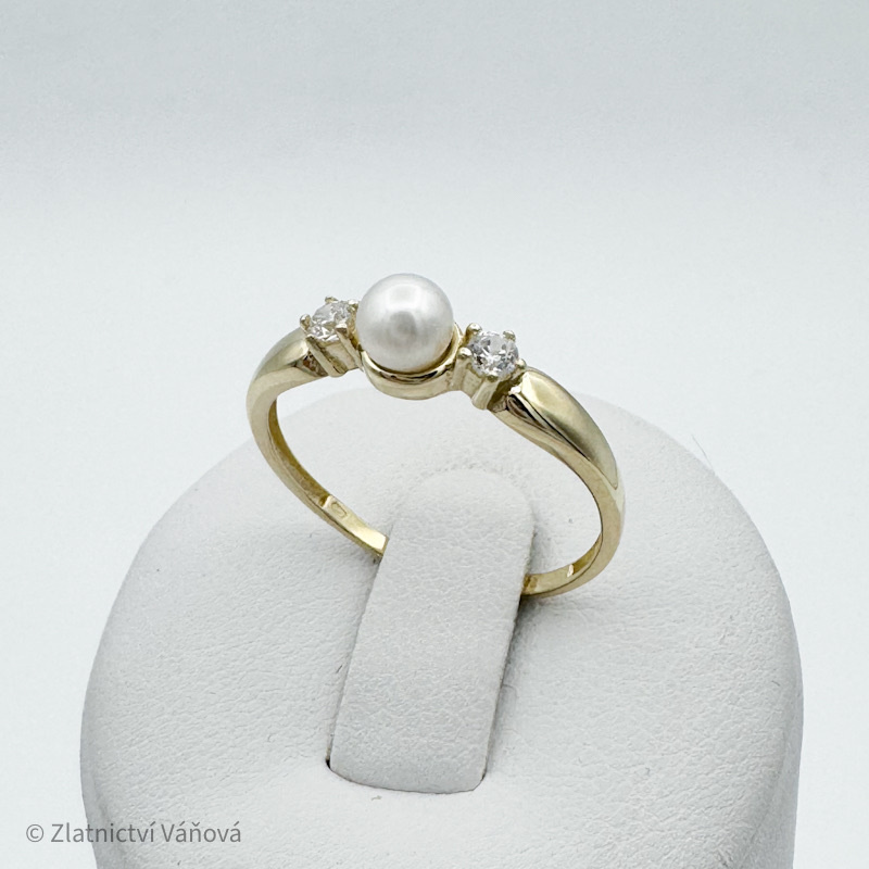 Žluté zlato prsten s PERLOU